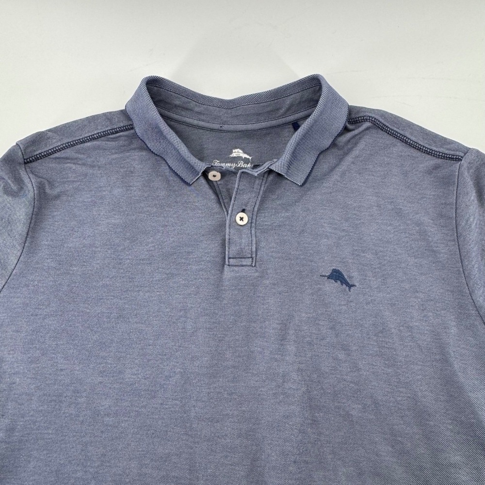 Tommy‎ Bahama Mens XL Blue Casual Herringbone Golf Polo Shirt Short Sleeve Logo